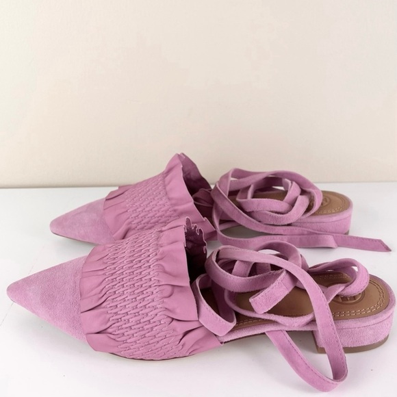 TORY BURCH PINK SUEDE ANKLE WRAP MULES - Picture 7 of 12
